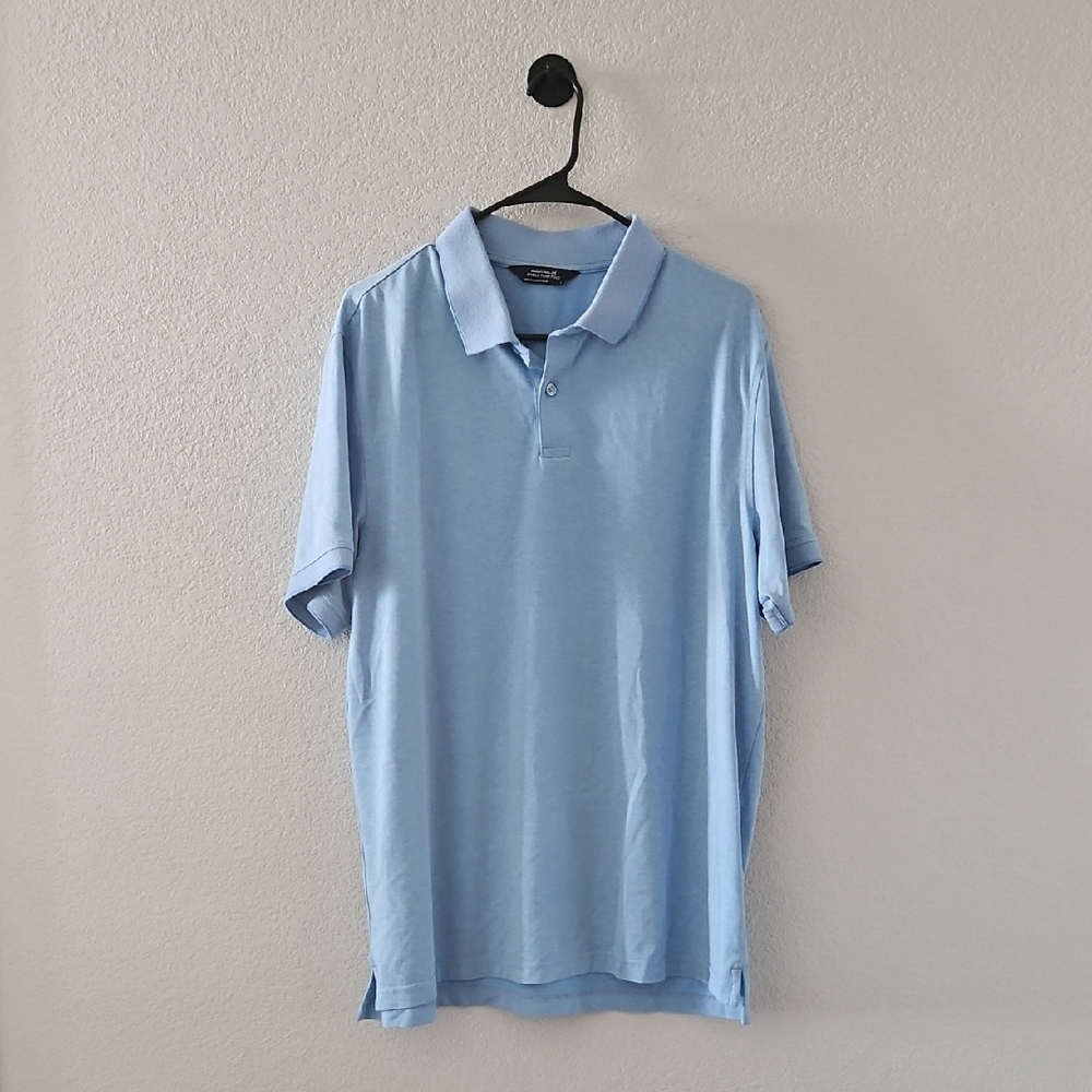 Member's Mark Men's Short Sleeve Stretch Pique Polo Shirt 1/4 Button Up Blue L